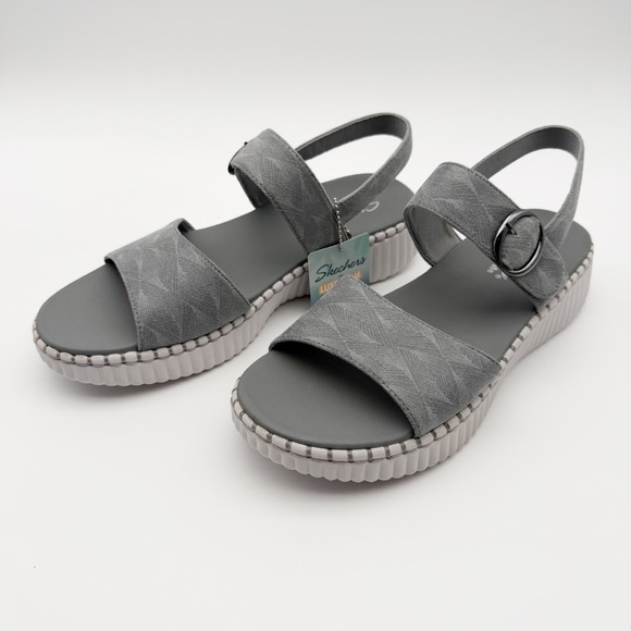 Skechers Wilshire BLVD Illusion of Love Foam Wedge Slingback Sandal Gray 11 NEW - Picture 4 of 16